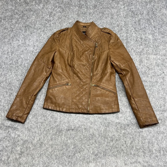 Guess Jackets & Blazers - Guess Jacket Womens Medium Quilted Faux Leather Biker Moto Asymmetrical Zip